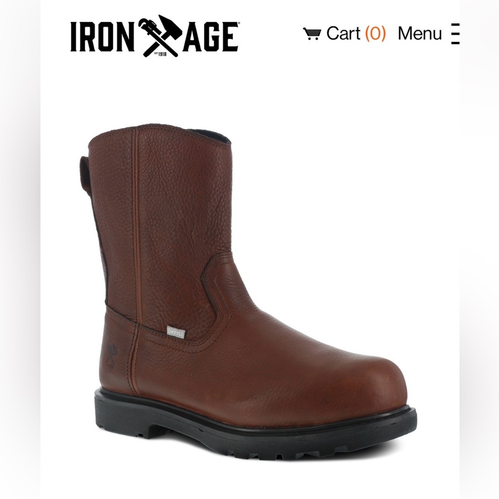 New NIB Iron Age Men's Brown Leather Pull-On Work Boots Hauler Leather Comp Toe - Picture 3 of 16